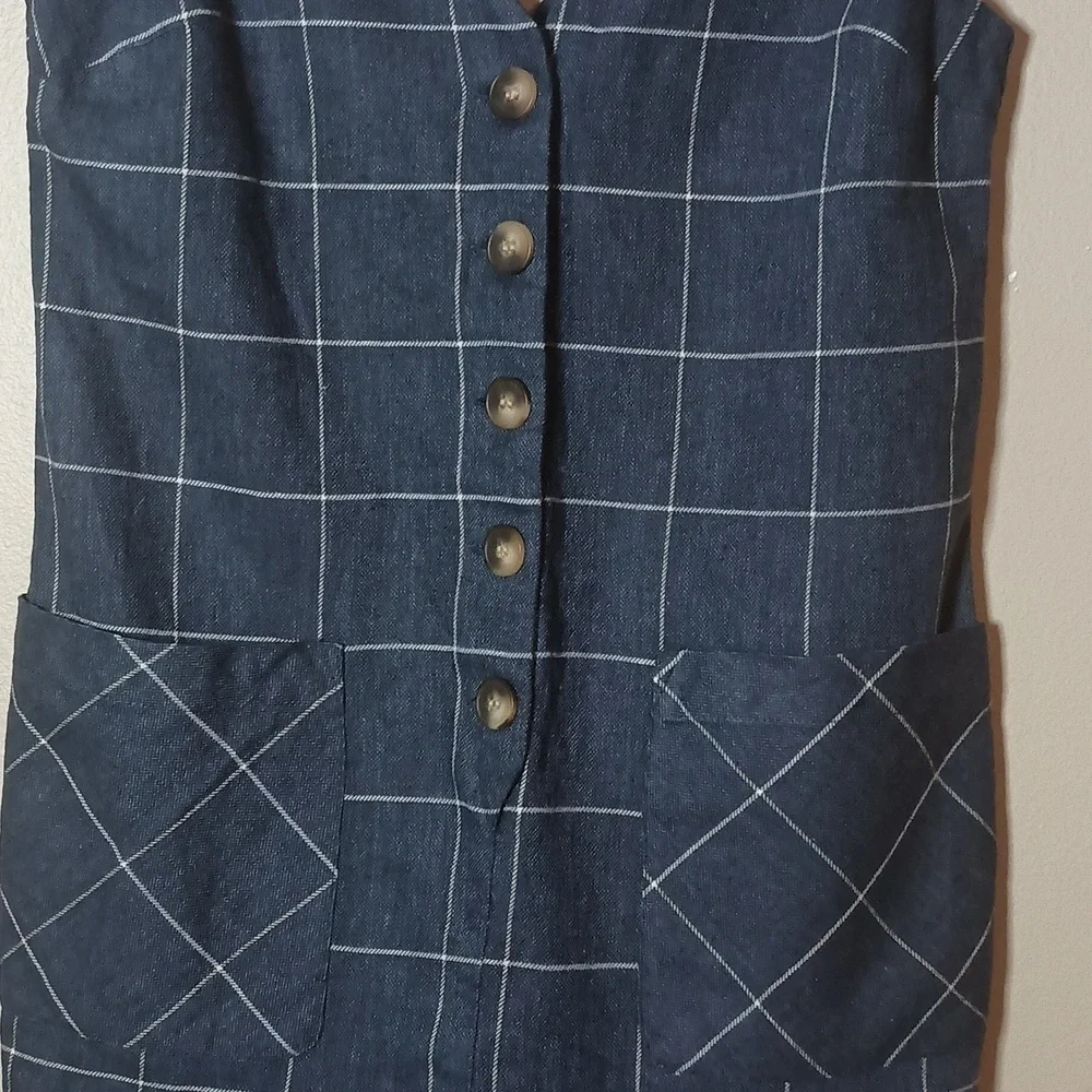 Topshop Romper Linen/Cotton Check Button